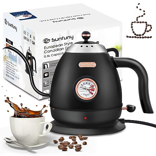 Electric Gooseneck Kettle with Temperature Display, Black Pour Over Coffee Kettle 100% Stainless Steel Hot Water Boiler, 1000W Fast Boil Kettles,