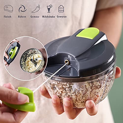 Manual Food Chopper Pull String,Hand Food Shredder with Stainless Steel Blades 500ml,Vegetable Chopper,Onion Cutter,Garlic chopper,Manual Food Pr