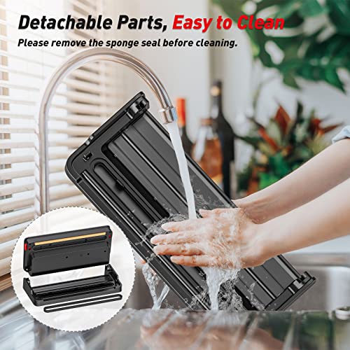 Bonsenkitchen Vacuum Sealer, Food Sealing Machine with Built-in Cutter & Vacuum Roll Bags, Removable, Dry & Moist Food Fresh Preservation, VS3017