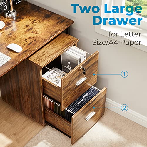 GreenForest File Cabinet 2 Drawers Wooden Vertical Filling Cabinet with Lock Rolling Mobile Office Pedestal File Cabinet for Hanging File Folders