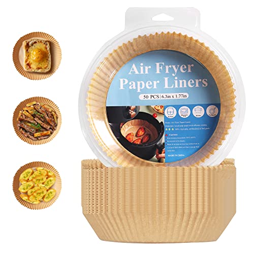 Air Fryer Liners 50pcs, 7.9 inch Disposable Air Fryer Liners Non-Stick Air Fryer Paper Liners, Food Grade Parchment Baking Paper Liner Oil-Proof,