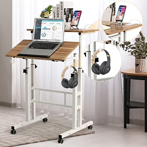SIDUCAL Mobile Stand Up Desk, Adjustable Laptop Desk with Wheels, Home Office Workstation with USB Ports and Outlets, Rolling Desk Laptop Cart fo