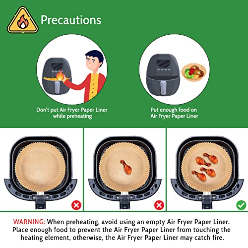 Felihome Air Fryer Liners Disposable Silicone Oil-Coated, 100PCS Non-Stick AirFryer Liners Food Grade, Air Fryer Paper Liners Round Water-Proof,