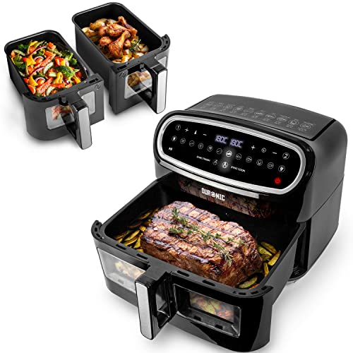 Duronic AF34, 2-in-1 Air Fryer Bundle Set with 1x 10L Large Drawer and 2x 4.5L Twin Drawers Included, Dual Zone Family Sized Cooker, With Single