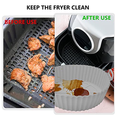 8 Inch Reusable Air Fryer Silicone Liners/ Tray for Home Kitchen, CNMTCCO Round Air Fryer Silicone Pot, Air Fryer Accessories/ Basket (Grey + Gre