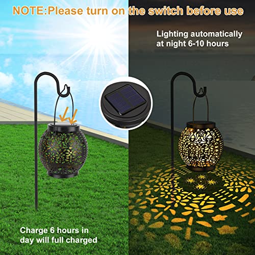 2 Pack Solar Lanterns for The Garden - Outdoor Hanging Garden Solar Lights, IP54 Waterproof, Long Working Time, Vintage Garden