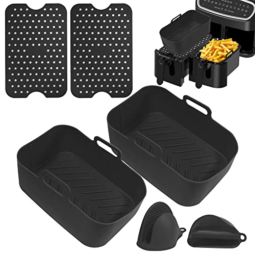 HitTopss 6-Pack Silicone Air Fryer Liner, Air Fryer Silicone Pot Set for Ninjas Dual Air Fryer, Air Fryer Silicone Baking Tray Basket for Ninja/I