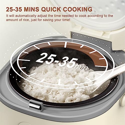 Bear Rice Cooker 2L with Steamer, 6 Rice Cooking Functions with Brown Rice, Steam, Porridge,Soup, Preset and Keep Warm, Multifunctional 350W Elec