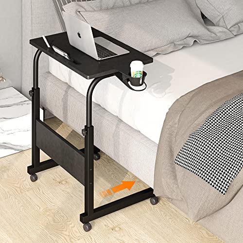 Klvied Standing Desk Adjustable Height, Stand Up Desk with Cup Holder, Portable Laptop Desk, Mobile Standing Desk, Small Computer Desk, Bedside T