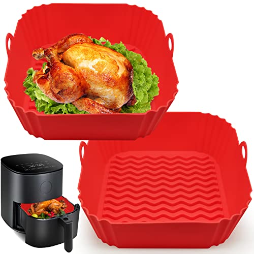 Silicone Air Fryer Liners, 8'' Square 4 to 7 QT Reusable Heat Resistant Food Grade Airfryer Silicone Liners Inserts Baskets Bowl Accessories for
