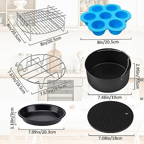 8-Inch Hot Air Fryer Accessories Set - Compatible with COSORI 4.7L, Ninja, Princess, Tefal 5.6L, Philips, XL Air Fryers (4.2L-5.5L), Dishwasher S