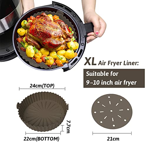 tannac Air Fryer Liner, 8.5 Inch~10 Inch Reusable Silicone Air Fryer Pot,Non-Stick Oil Filter Design 100% Food-Grade Kitchen Mat, 22cm Large Repl