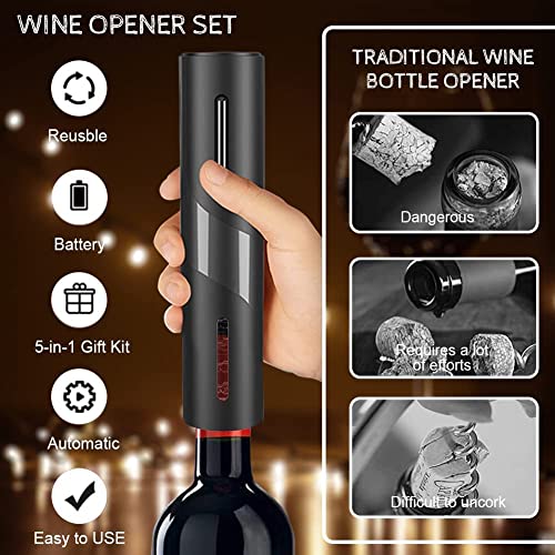 Electric Wine Bottle Opener Set, Rechargeable 6-in-1 Gift Box Automatic Bottle Opener with Tin Foil Cutter, Wine Dispenser, Vacuum Stopper, Stora