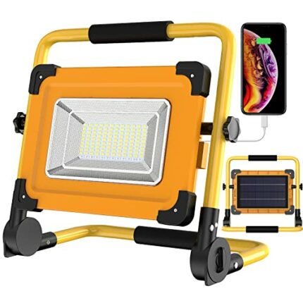 100W Solar 120 LED Rechargeable Work Light, Portable Floodlight 4 Modes Jobsite Construction Lights with Stand, 14000mAH Power Bank Waterproof Sp