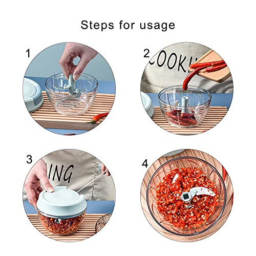 Manual Food Chopper Stainless Steel Blades Hand Chopper Pull String Hand Food Shredder for Vegetable Onions Meat Garlics Chopper