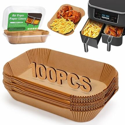 100 Pcs Air Fryer Liners, Air Fryer Accessories, Air Fryer Disposable Parchment Paper Liner, Compatible with Ninja AF300UK AF400UK, Salter and Ot