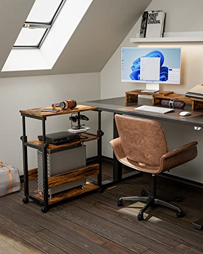 Printer Stand, Computer Tower Stand with Storage, Height Adjustable Printer Cart Under Desk, Rolling Printer Table for Home Office, Rustic Brown