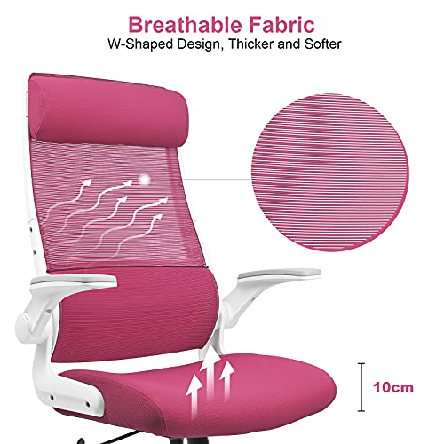 MELOKEA Ergonomic Office Chair with Neck Support, Desk Chair High Back Mesh Office Chair with S-shaped Lumbar Support Flip-up Armrests Adjustable