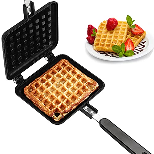 Dicunoy Waffle Cone Maker, Cast Iron Square Nonstick Ice Cream Cone Egg Roll Omelet Dessert Mold, Irons Crisp Pancake Baking Tool, 13cm x 14cm