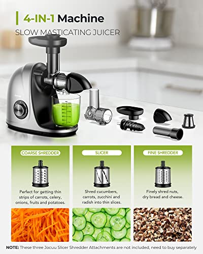 Jocuu Slow Masticating Juicer with Soft/Hard Modes Easy to Clean Quiet Motor & Reverse Function, Cold Press Juicer for Fruit & Vegetable, 90% Jui