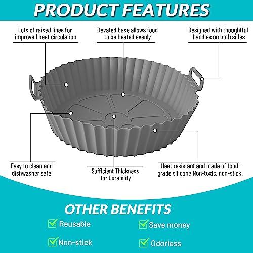 Silicone Air Fryer Liners Reusable NonStick and Heat Resistant Air Fryer Accessories - Compatible with COSORI, Ninja and Tower AirFryers for Easi