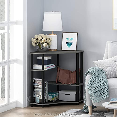Furinno Turn-N-Tube Space Saving Corner Desk with Shelves, French Oak/Black, 79 (W) x 72.4 (H) x 57.2 (D) cm