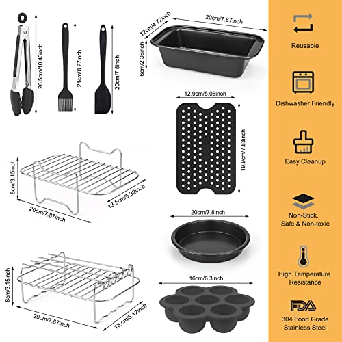 Dual Air Fryer Accessories13PCS, Double Basket, 304 Stainless Steel Grilling Rack Compatible for Ninja Foodi AF300UK, AF400UK, Instant Vortex, To
