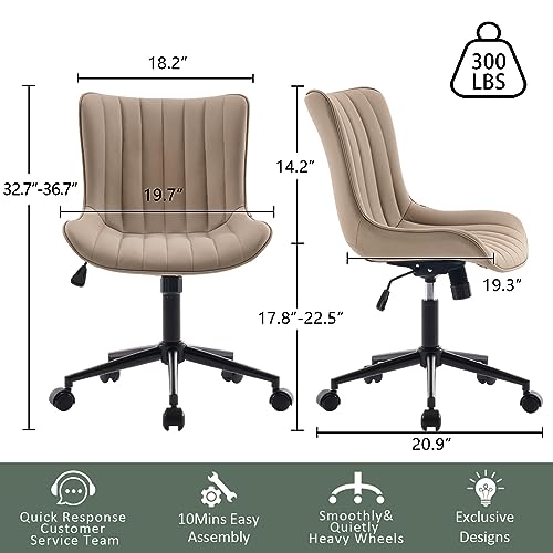 Kidol & Shellder Home Office Chair Swivel Armless Desk Chair Faux Leather Upholstered Office Computer Chair Modern Swivel Rocking Desk Chairs wit
