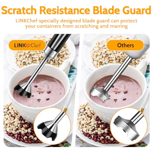 LINKChef Hand Blender, 4 in 1 800W Scratch Resistant Electric Immersion Blender Set, LED Touch Display with Storage Holder, Stick Mixer Blender w