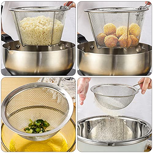 DOITOOL Fry Basket, 1PC Deep Fry Basket with Folding Handle, Medium Stainless Steel Round Wire Mesh French Chip Frying Serving Food Presentation