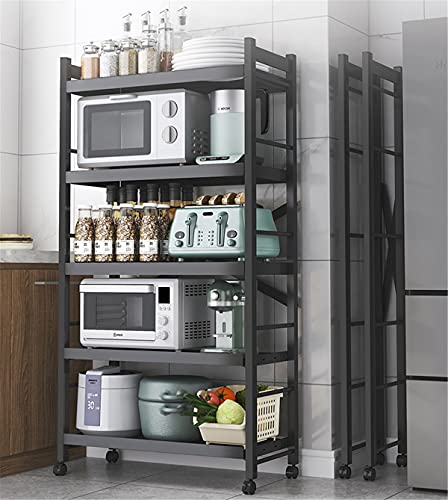 JHKGY 5-Tier Storage Shelving Unit Metal Shelf, Foldable Shelves with Wheels Storage Shelving Unit,Organizers Rolling Cart Display Wire Rack,for