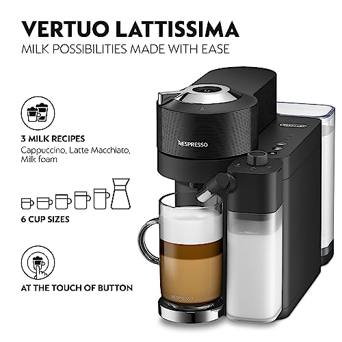 De'Longhi Nespresso Vertuo Lattissima Automatic One Touch Pod Coffee Machine with Integrated Milk Frother for Espresso, Cappuccino and Latte in M