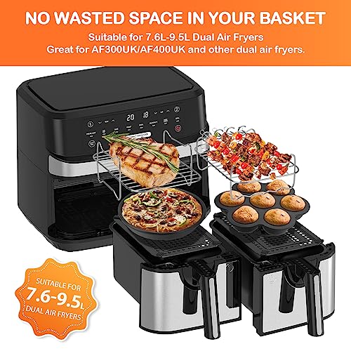 Air Fryer Accessories, 13pcs Fit for Ninja Foodi AF300UK, AF400UK & Tower T17088, Salter & Other 7.6L-9.5L Dual Air Fryers, Including 100pcs Pape