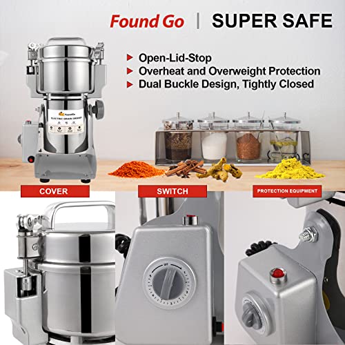 FoundGo 1000G Electric Grain Grinder, Herb Grinder, 25000RPM High Speed Superfine Spice Mill for Rice, Herb, Corn, Nut, Sesame, Pepper, Soybean,