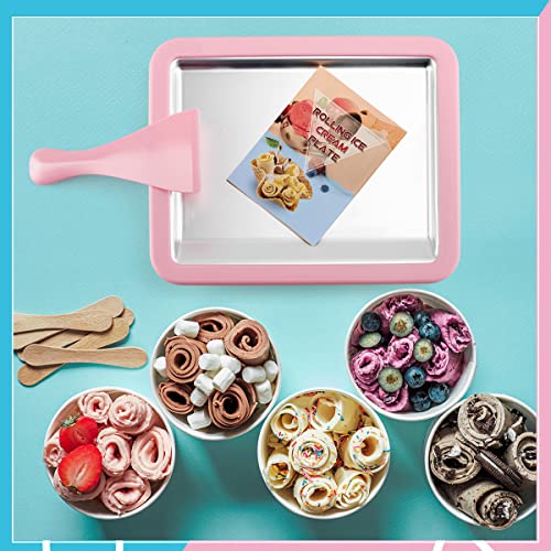 Ice Cream Roller Plate, Instant Ice Cream Maker Pan with 2 Spatulas, Rolling Ice Cream Maker Plate, Ice Cream Rolling Tray for DIY Yogurt, Gelato
