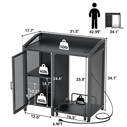Unikito File Cabinet with Paper Shredder Stand On Wheel, Modern Vertical Filing Cabinet with Socket and USB Charging Port, Large Printer Stand wi