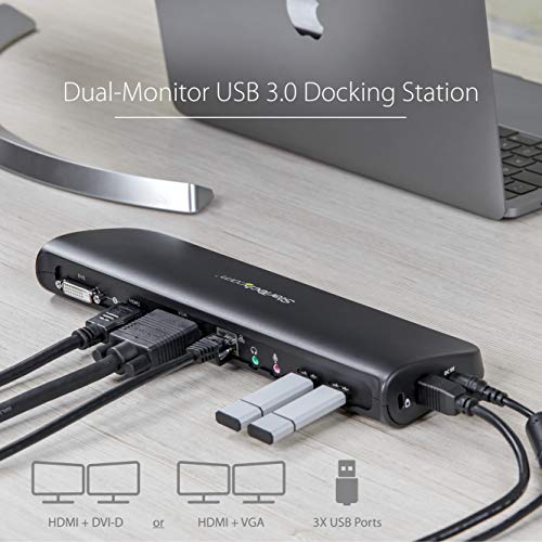 StarTech.com USB 3.0 Docking Station with HDMI and DVI/VGA - Dual Monitor & AOC M2470SWH - 24 Inch FHD Monitor, 60Hz,5ms, MVA, Speakers (1920 x 1