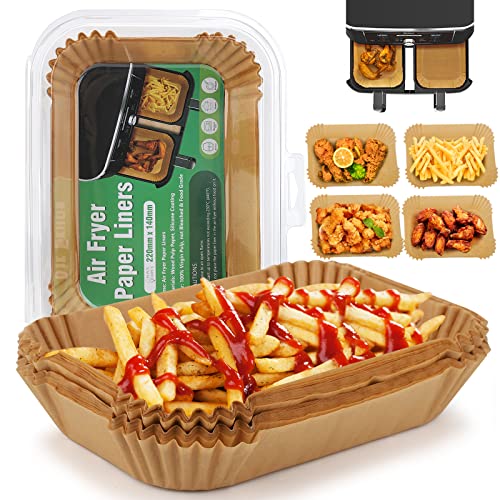 Honeueuen 100 PCS Air Fryer Disposable Paper Liners for Ninja Dual Air Fryer, Air Fryer Liners Rectangle 8.6 * 5.5in Air Fryer Disposable Paper L