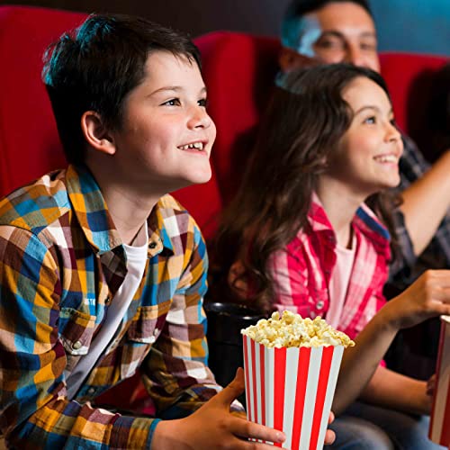 GOYADA 100 PCS Popcorn Boxes, Classic Red and White Striped Cardboard Popcorn Boxes, Small Reusable Popcorn Bucket Favor Boxes for Movie Night, P