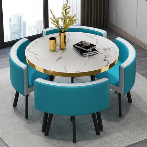 Simple Kitchen Dining Table Set 1 Table 4 Chairs Meetings Negotiation Table 90cm,Reception Round Table Set, Office Conference Table Bar Balcony B