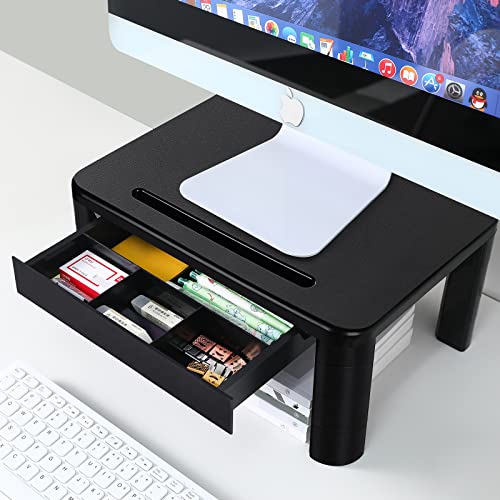 KOADOA Monitor Stand with Drawer - Laptop Stand for Desk,Suitable Height Adjustable Monitor Riser and Cellphone Holder, Computer stand for Printe