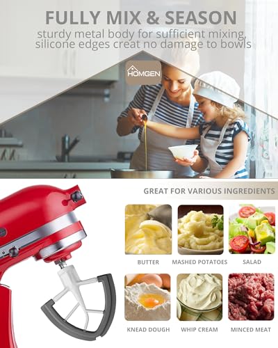 Flex Edge Beater for KitchenAid Mixer, HOMGEN Flat Beater Attachment for 4.5/5 QT Tilt-Head Kitchenaid Stand Mixer Replacement Beater Paddle Acce