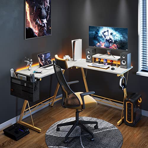 L Shaped Desk Gaming Desk Computer Desk with Round Corner, Monitor Stand for Home Office