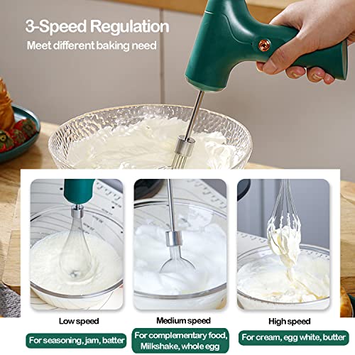 FIOUSY Electric Hand Whisk, USB Rechargeable, Wireless Portable Egg Beater with 2 Detachable Whisks with 3 Speed Modes for Eggs/Milkshake Cream/B