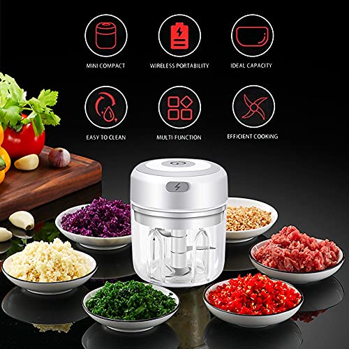 Electric Mini Garlic Chopper,Portable Mini Mincer Electric Food Processor, 250ml Mini Baby Food Maker Presses for Chili Onion Meat Spices Chopper