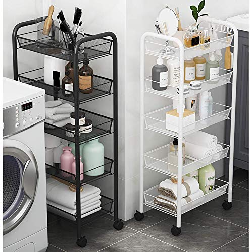 Rolling Cart, No Screw Metal Utility Cart with Locking Wheels and 4 Side Hooks, Serving Cart for Classroom Office Home Bedroom Bathroom,3