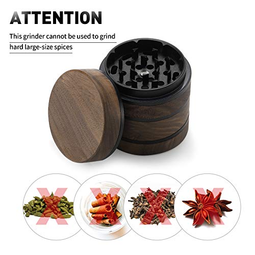 DCOU Premium Large Wooden Spice Grinder Pollen Collector with Magnetic Lid and Pollen Catcher 4 Piece 2.5 inches (Black)