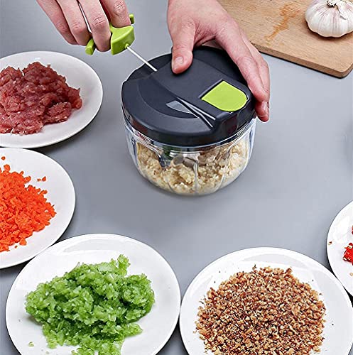 Manual Food Chopper Pull String,Hand Food Shredder with Stainless Steel Blades 500ml,Vegetable Chopper,Onion Cutter,Garlic chopper,Manual Food Pr