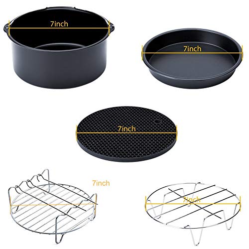 Domeilleur 5-Set Air Fryer Accessories for Gowise Phillips Cozyna Fit 3.7-5.8QT with Cake Barrel, Pizza Pan, Metal Holder, Grill Rack, Silicone M