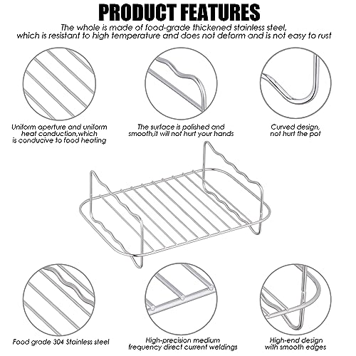 BEZORR 2PCS Air Fryer Rack,Reusable Double Air Fryer Rack,304 Stainless Steel Grilling Rack Toast Rack Cooking Rack with 4Skewers,1Oil Brush and